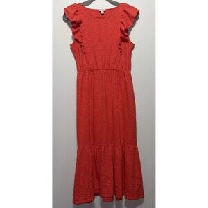 J Crew Dress Womens Size Small Orange Coral Midi Tiered Slib Knit Casual Basic